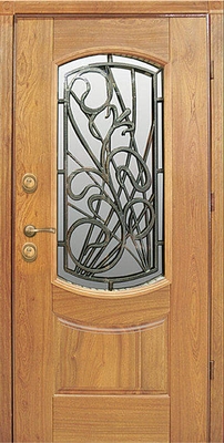 Дверь с ковкой и стеклом KS-003